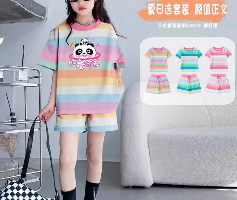 Bộ cộc tay bé gái mùa hè mẫu 7 sắc cầu vồng sz 9-45kg chất liệu tixi mềm mát 0