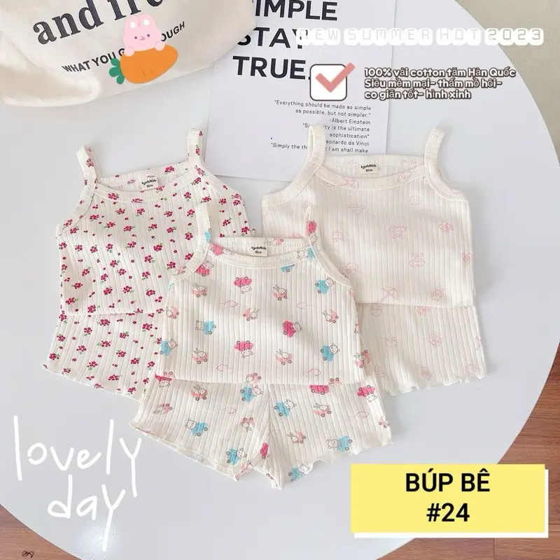 Combo 3 bộ 2 dây bé gái chất cotton siêu mát