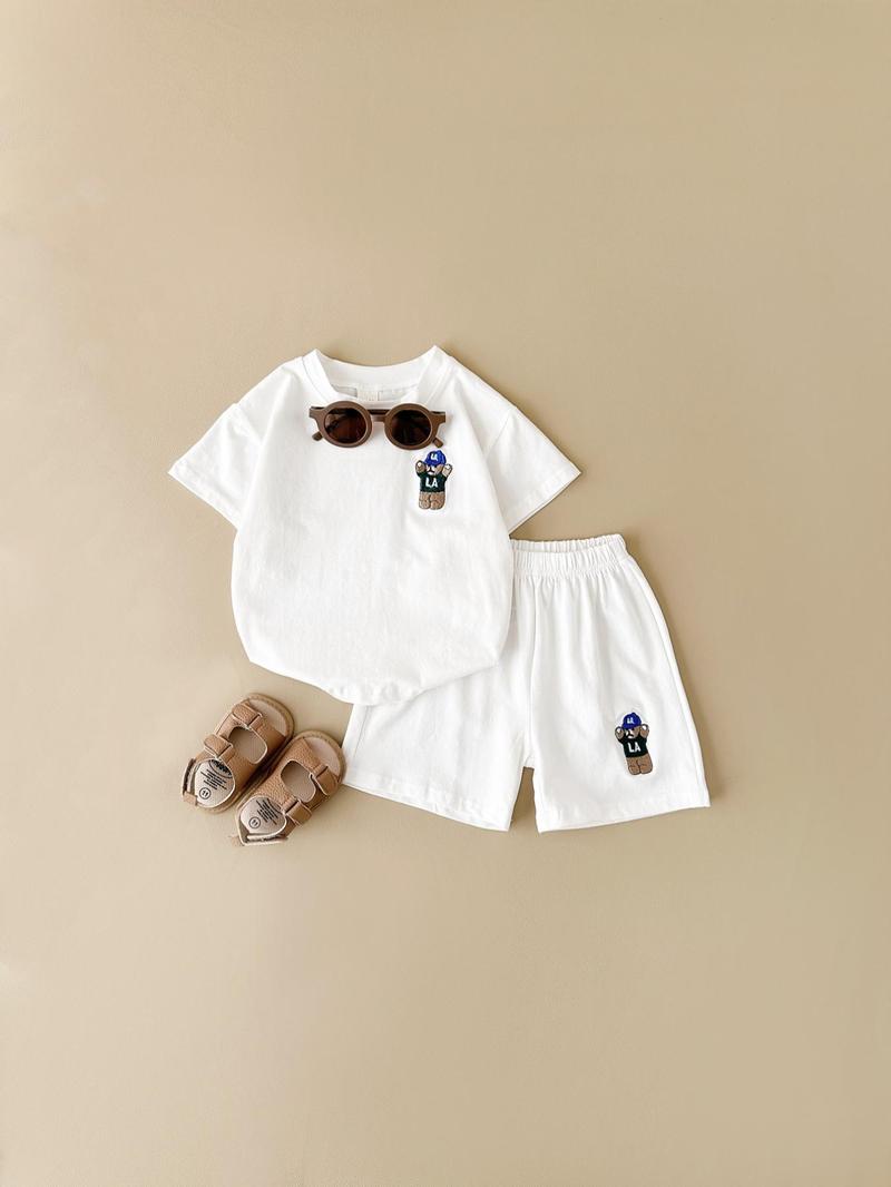 Product Introduction of Baby's Cartoon Embroidery Short Sleeve Tee & Elastic Waist Shorts Two-piece Set, Casual Summer Outfits Clothes for Infant Toddler Kids, Newborn Baby Gifts 9