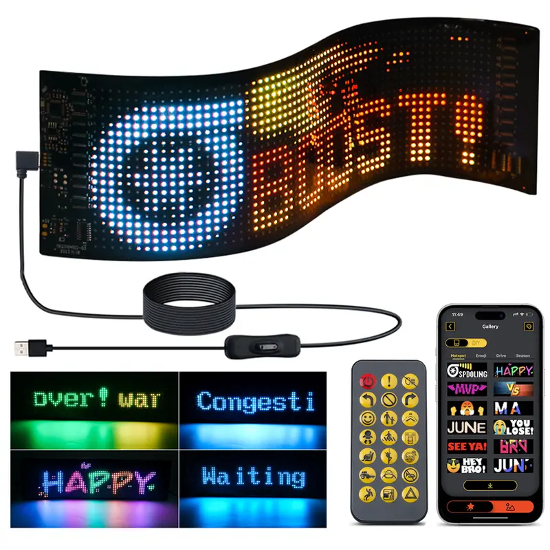 Bảng Điều Khiển Pixel Ma Trận LED USB, 5V Có Điều Khiển Từ Xa Ứng Dụng, Thích Hợp Cho Xe Hơi Và Xe Tải, Đèn Hiển Thị Hoạt Hình Mắt Quỷ, Led Linh Hoạt Đa Ngôn Ngữ, Bảng Điều Khiển Dấu Hiệu Quảng Cáo Sáng Cuộn Dọc, Thích Hợp Để Tự Làm Biển Báo Hiển Thị Mắt 2