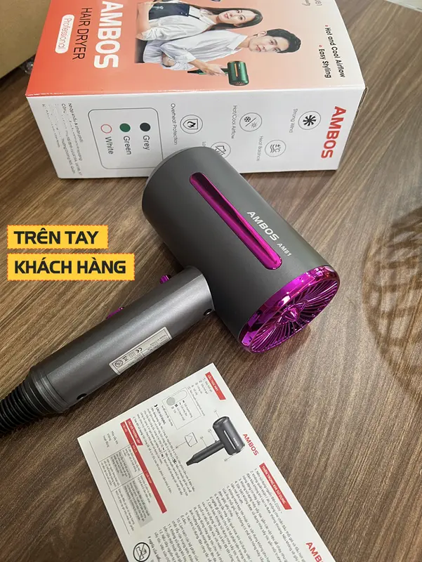 Máy sấy tóc Ambos 3 mức nhiệt nóng lạnh, ion âm và ánh sáng nano xanh giúp mượt tóc chống khô xơ, lực sấy mạnh, bảo hành đổi trả toàn quốc nếu lỗi 8