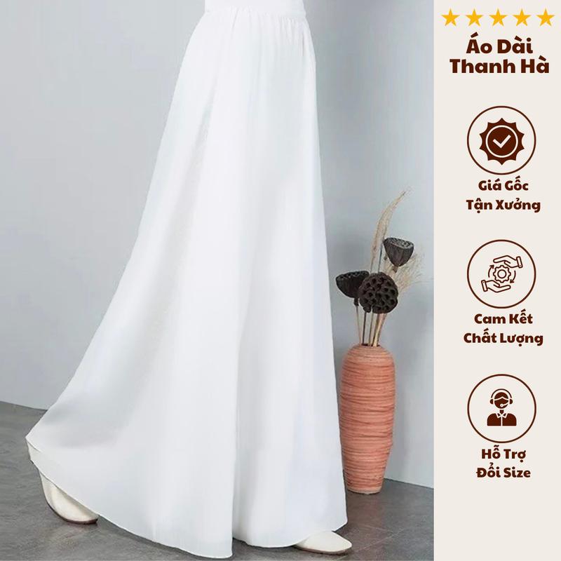 Quần Váy Mặc Áo Dài, Quần Ống Rộng,Chất Lụa Co Giãn - Đủ Các Màu Nữ Women Kem Ong Màu Trắng