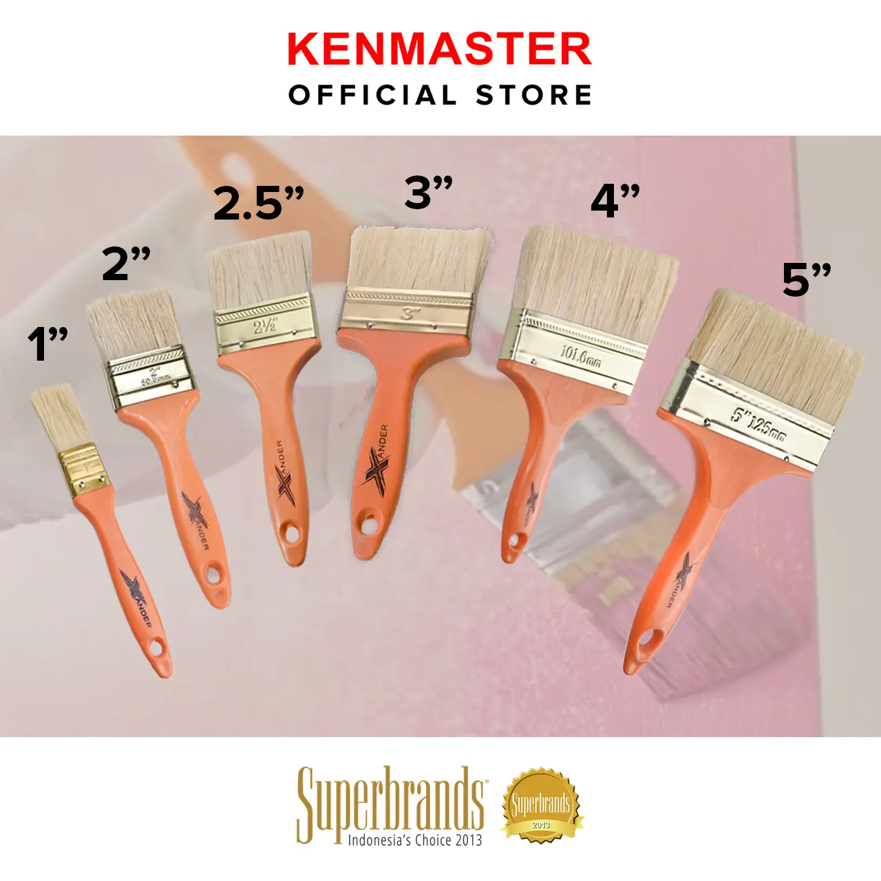 Xander Kuas Cat Ukuran 1 / 2 / 2.5 / 3 / 4 / 5 Inch gagang plastik XD-1198 - Per Satuan