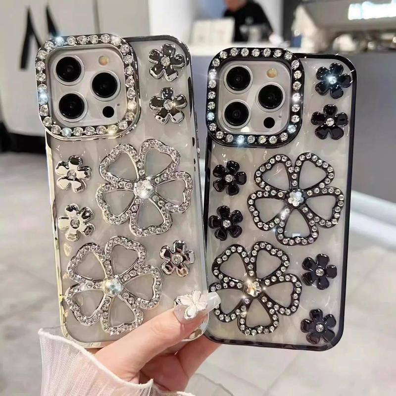 Ốp Hoa 3D, Kim Cương Lấp Lánh Sang Trọng, Dành Cho iPhone 16 Pro Max, 16 Plus, 14, 13, 12, 11, Ốp Mạ Trong Suốt, Dành Cho iPhone 15, Ốp Bảo Vệ 3