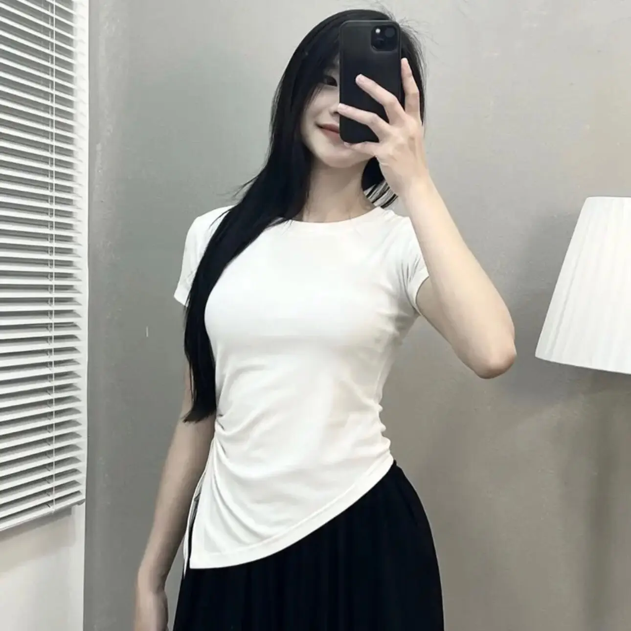 Áo form babyte áo rút lại nhọn chất thun gân tăm 4 màu đen trắng nâu da baby tee
