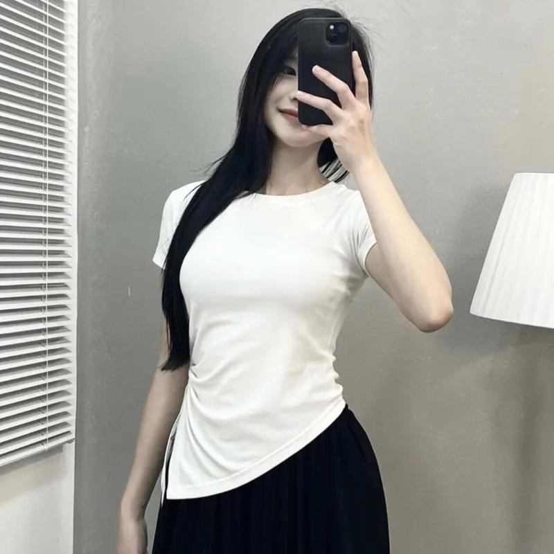  Áo form babyte áo rút lại nhọn chất thun gân tăm 4 màu đen trắng nâu da baby tee 