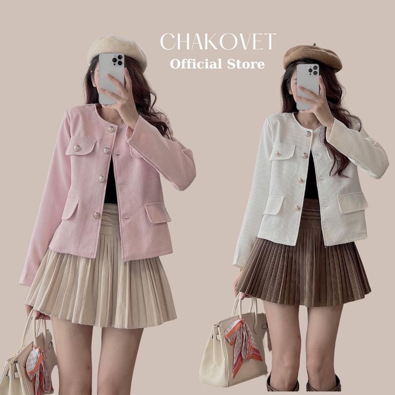 Áo khoác dạ tweed nữ thiết kế tay dài cổ tròn, áo cardigan dáng vừa vải dạ dày dặn sang chảnh hàn quốc A8730 - CHAKOVET
