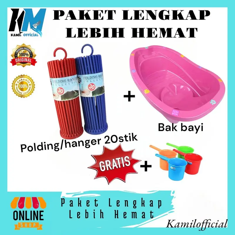 1 set  BAK MANDI BAYI + POLDING/HANGER 20STIK+BONUS GAYUNG Perlengkapan 1