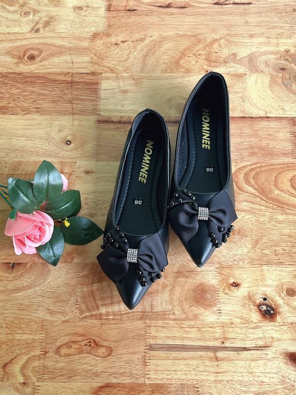 Giày búp bê nữ đế bệt thấp mũi nhọn gắn nơ tiểu thư xinh đi làm chơi học Shoes Giày Bệt