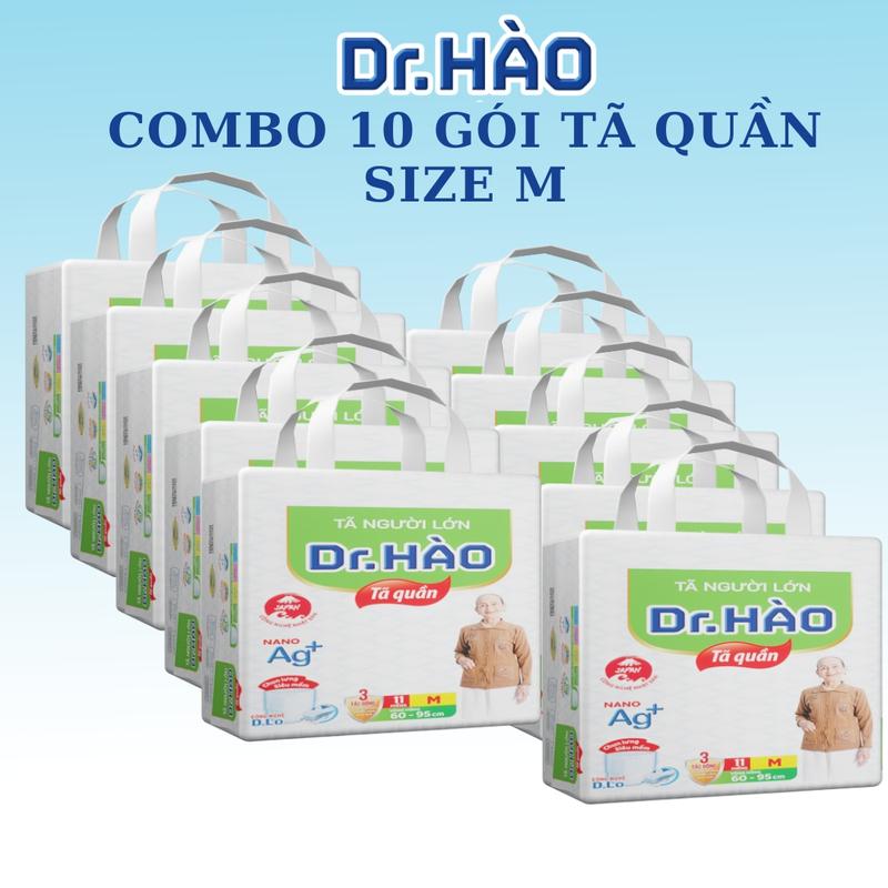 Tã quần người lớn Dr.Hào size M 11 miếng (combo 10 gói) bỉm quần cho người già bỉm cho người bệnh tả quần người lớn siêu thấm khô thoáng kháng khuẩn chống hăm khử mùi