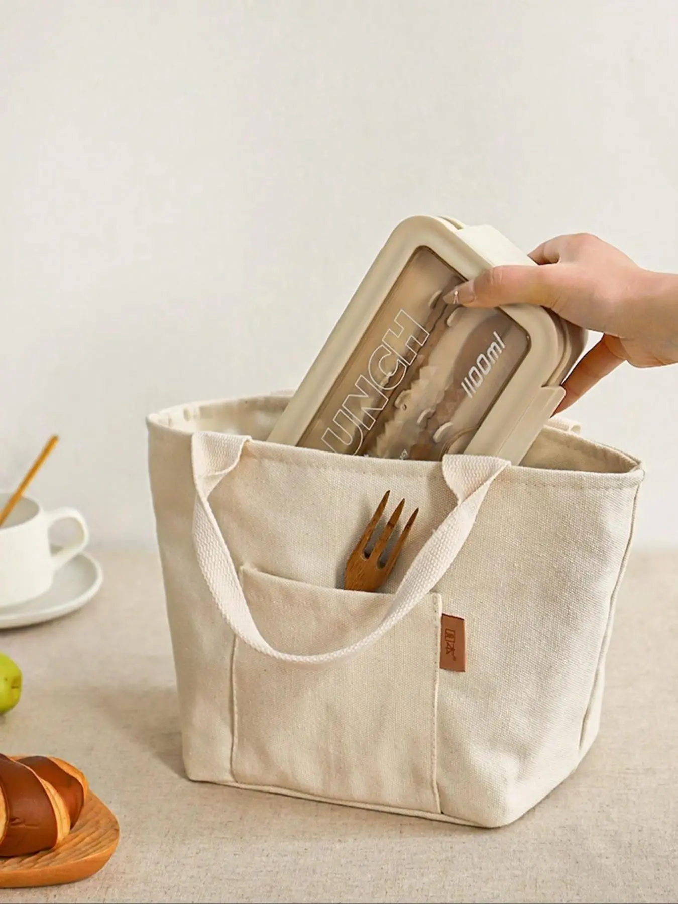 Minimalist Solid Color Lunch Bag, Insulated Lunch Bag with Pocket, Casual Lunch Box Bag for Women & Men, Lunch Container Bag for Work, School, Travel