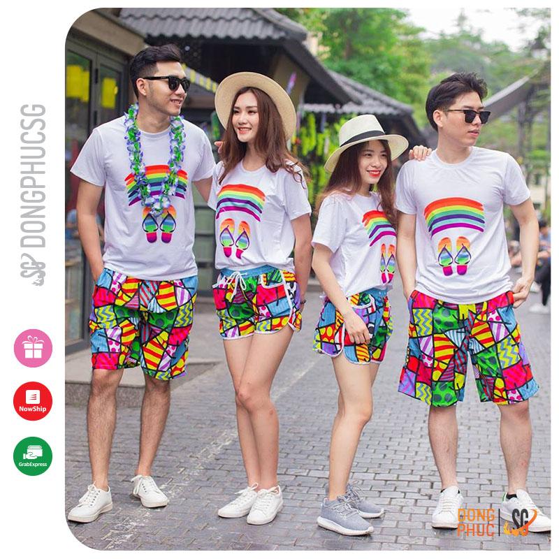 Đồ đi biển cho nhóm cặp đôi gia đình - Nguyên set gồm áo và quần nổi bật DDB46