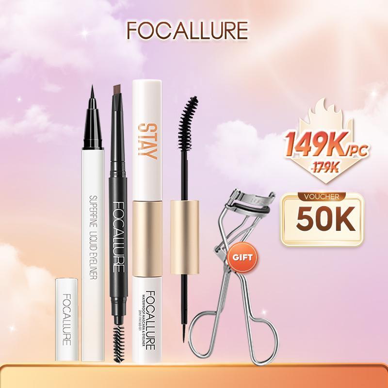 【Quà tặng: dụng cụ uốn mi Focallure Mascara + Bút kẻ mắt + Chì kẻ mày + Dụng cụ uốn mi Bộ trang điểm mắt 4 món
