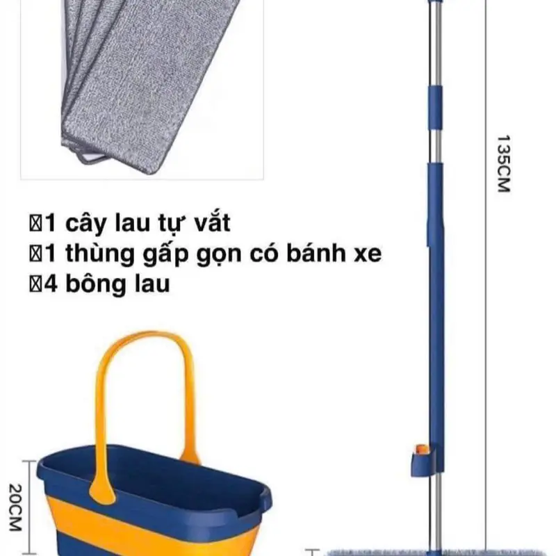 Bộ Chùi Nhà Xịn Nhất, Cây Lau Cán To Dài, Gạt Nước Bằng Silicon