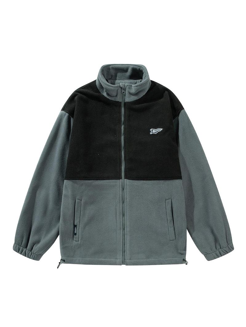 Product Introduction of Men's Colorblock Zip Up Polar Fleece Jacket, Loose Casual Long Sleeve Stand Collar Coat for Fall & Winter, Men's Clothes for Daily Wear 4
