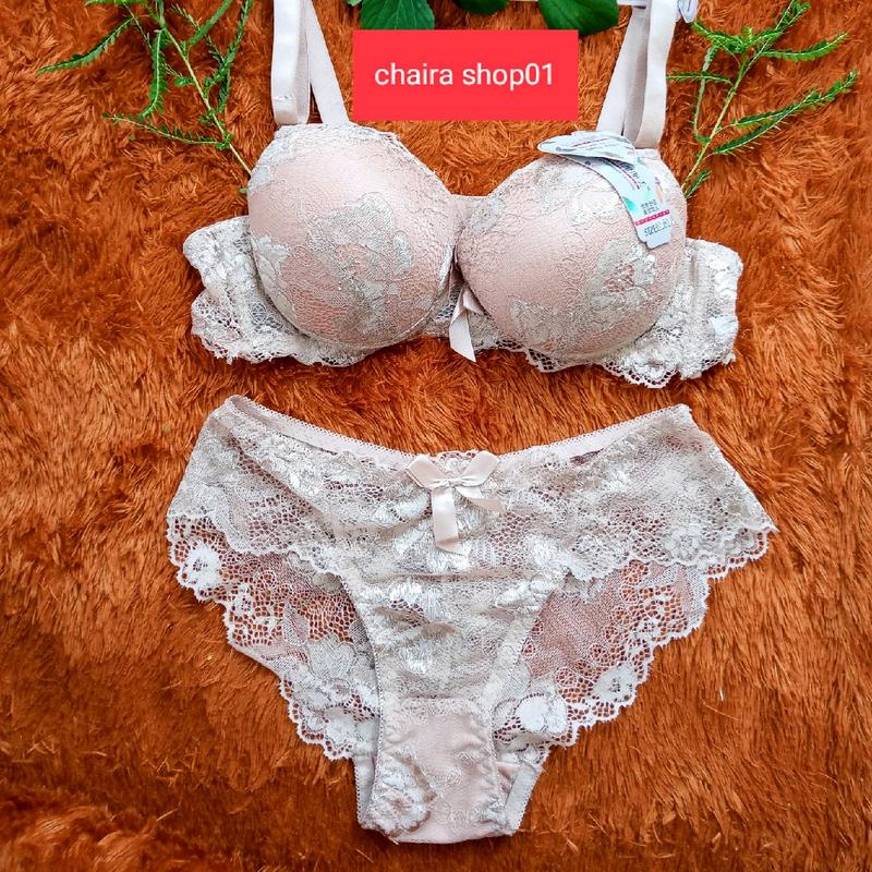 BRA SET bh + cd beha celana dalam wanita setelan renda import quality RC03 36-42 cup B / bra sexy hot busa motif bunga import 1 set beha dewasa hot sexy 3