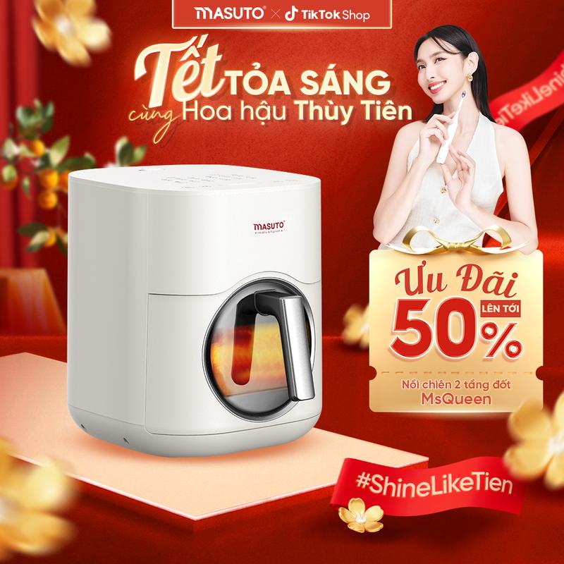 Nồi chiên không dầu 6 lít Masuto MSQueen-BESTSELLER- Nồi chiên 2 tầng đốt Trên/Dưới đối lưu không cần trở lật
