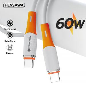 Hensawa สายชาร์จเร็ว 3A USB to Micro Type-c ip Type-C to Type-C Typec to L PD 27W 60W รุ่น US3096 วัสดุ สายนุ่มนิ่ม ยืดหยุ่น ไม่พันกัน สีขาว 1 เมตร Fast Charge Cable & Sync