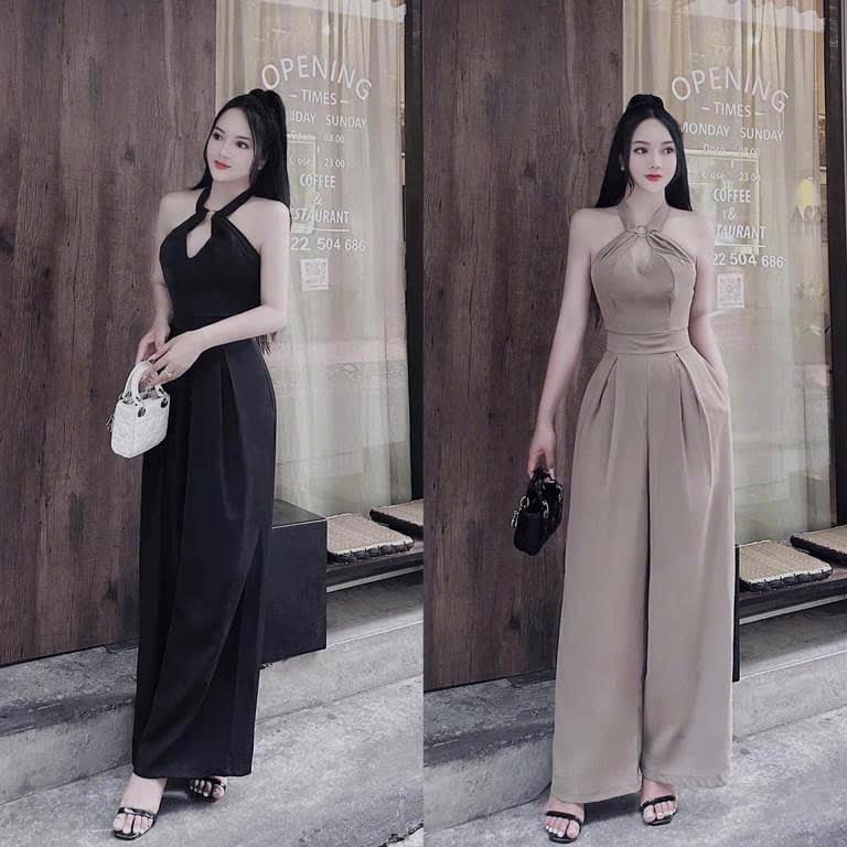 Set jum nữ tuyết mưa áo cọc tay cổ yếm quần dài ống rộng sang chảnh xin xắn dành cho các nàng đi chơi,đi tiệc. Women top