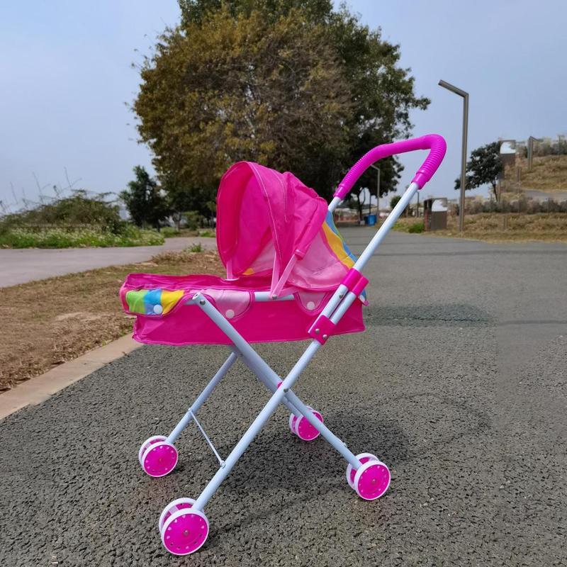 Doll Stroller Playing Pretend Game Educational Toy Foldable Stroller Children Simulation Pushcart for Infant Ages 0-2 Years 5
