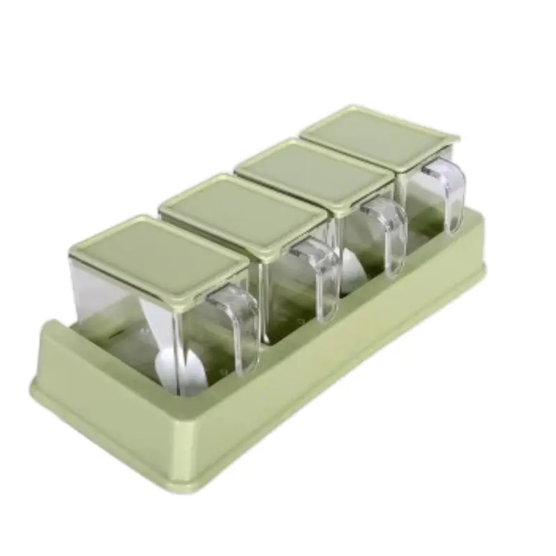 bộ hũ 4 lọ đựng gia vị có kèm thìa nắp đậy tiện lợi nhựa trong suốt (2939) 4
