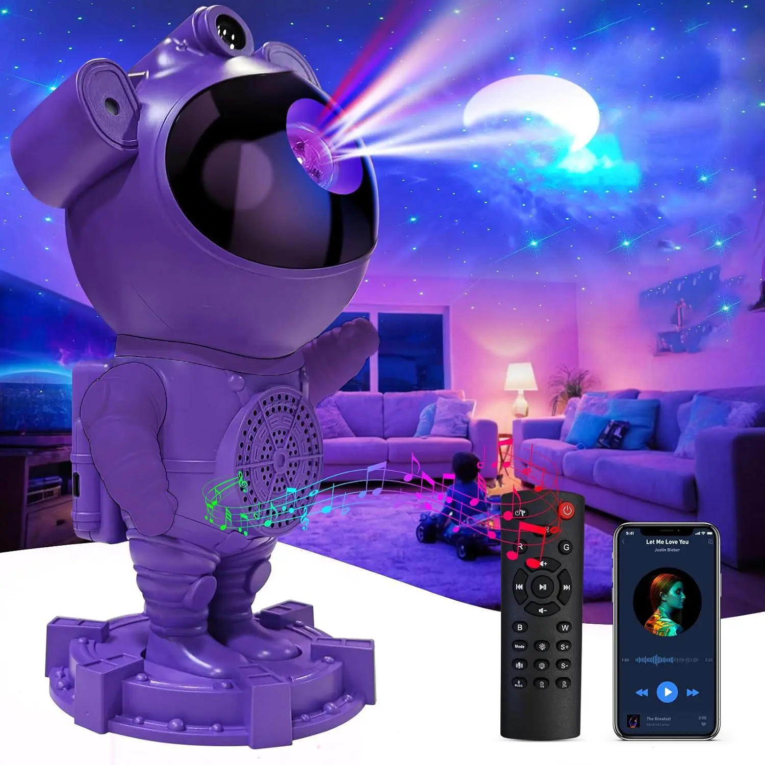 Astronaut Design Star Projector, Galaxy-Projector with BT Speaker, 360° Adjustable Star Galaxy-Projector, Gift Choice