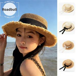 ROADBULLMaiわら帽子リボン払うういきビーチハット,日よけ・UVカット,フリンジ払いきMaiわら帽子,おしゃれなトレンド女性向けけけ,海辺でのリゾートカジュアルハット