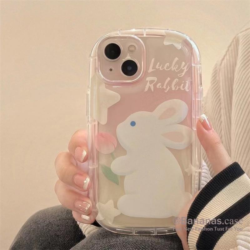 Cute Cartoon Teddy Rabbit Pattern Transparent Phone Case Compatible for iPhone 15 14 13 12 11 Pro Max X XR XS 8 7 Plus SE 3D Hairball Clear Soft Back Cover 8