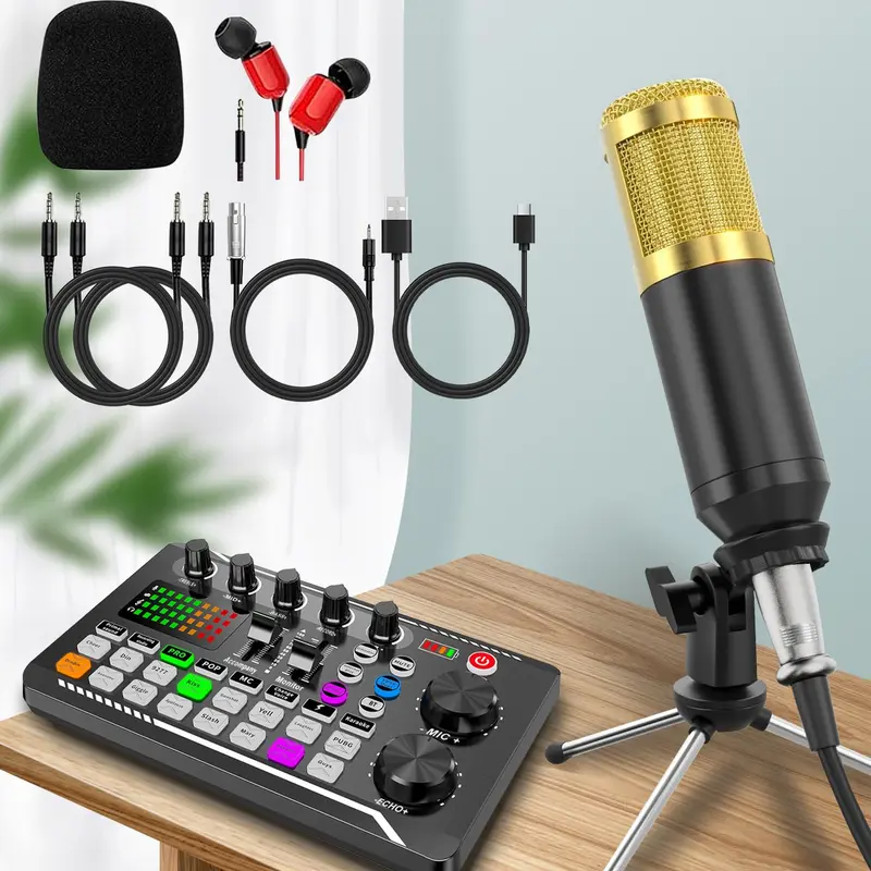 Professional Audio Mixer Kit, Live Sound Card with Stunning DJ Mixer Effects and Voice Changer for Karaoke, Live Streaming, Recording, and Gaming, Smartphone 0