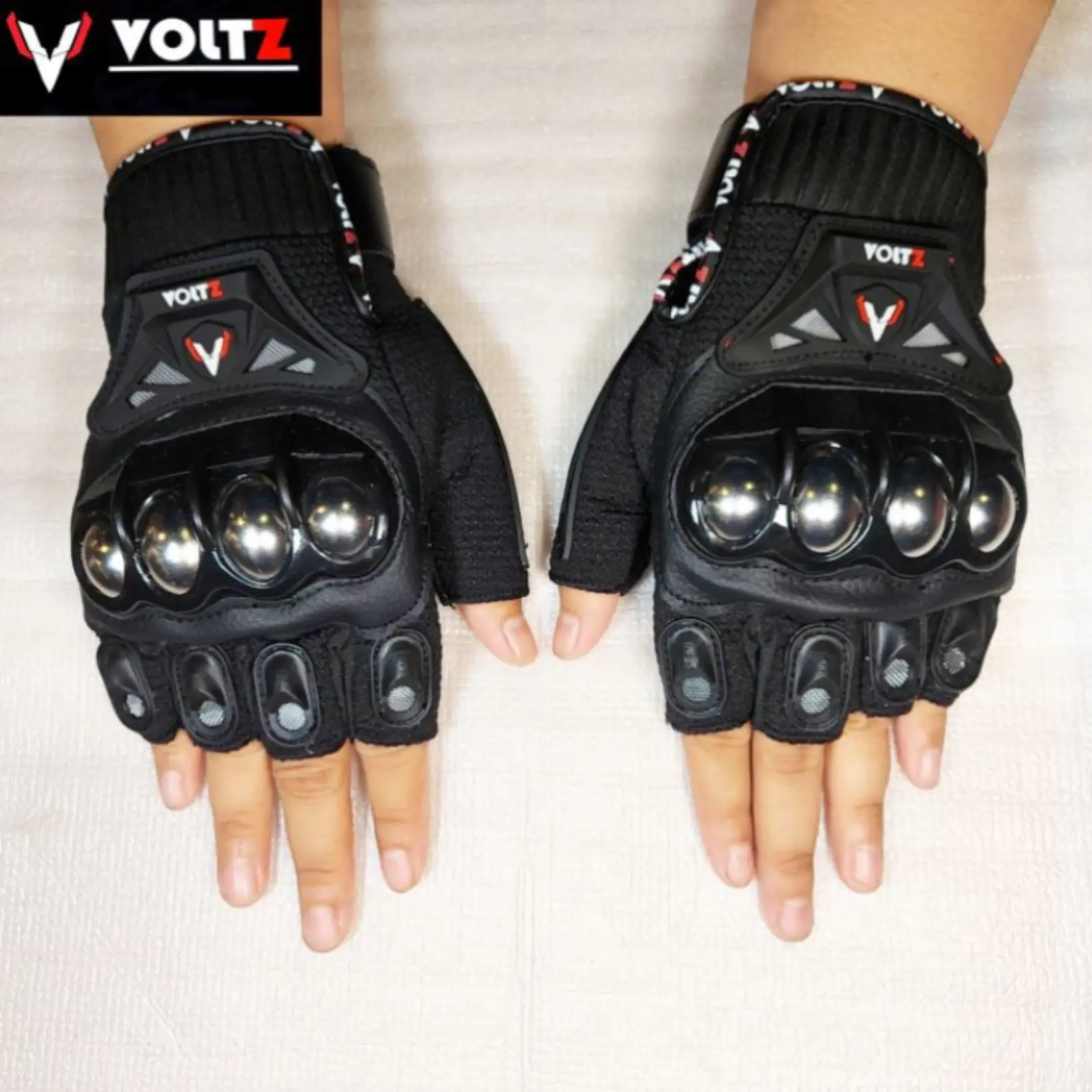 Sarung Tangan Motor Voltz Besi Half Finger VTS01H Glove Biker Touring