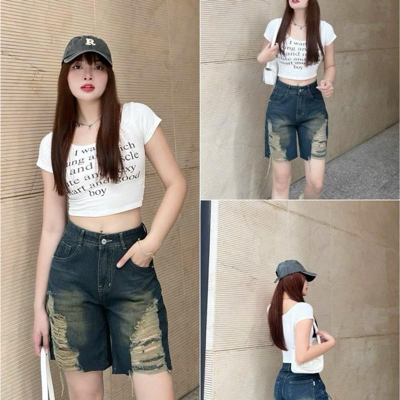 N02 Size S-3XL Quần Jean NGỐ RÁCH XƯỚC Quần Jean Nữ Quần Ống Suông Quần Jean Ống Rộng Quần Bò Quần Jean Ống Suông Tua Rua Lửng Nữ Rách Mảng Đùi Nhiều Màu Lai Tua Mát Mẻ Siêu Cá Tính