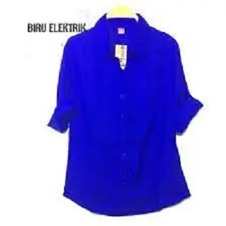 Kemeja Wanita Polos Biru Elektrik Bahan Rayon Adem Lembut Jatoh Atasan Perempuan Cantik Jumbo Ukuran M L XL XXL XXXL Katun Santai Polos