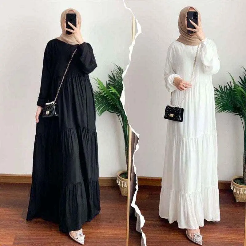 Gamis Crinkle Airflow Rempel Umpak Warna Hitam Putih - Busui Fit Maroon Muslim Mustard Navy Nyaman