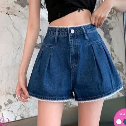 Quần jean đùi tưa nữ, có túi, phối ren, size S/M/L - Pants