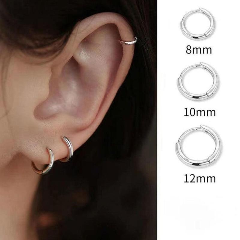 Khuyên Tai Tròn Bằng Thép Không Gỉ, 2 Chiếc, Dành Cho Nam Và Nữ, Thiết Kế Tối Giản, Khuyên Tai Tròn Nhỏ C7J5 0