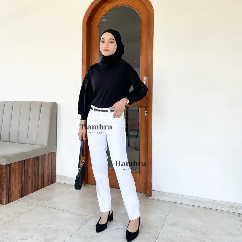 HAMBRA- Celana Kerja Celana Wanita Model Resleting Putih Tebal 2