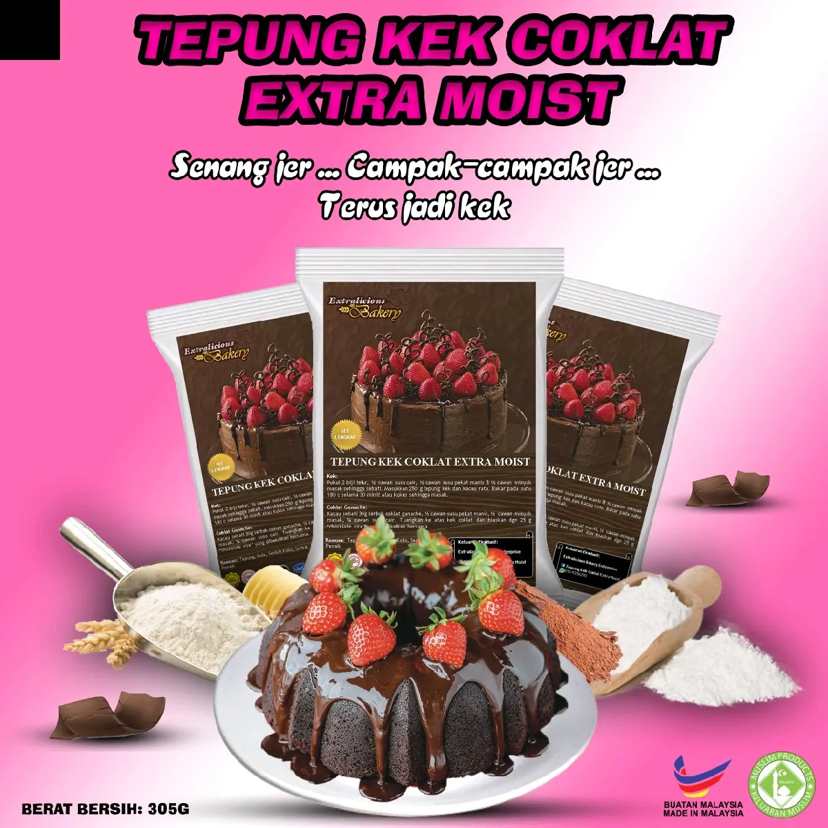 TEPUNG KEK COKLAT EXTRA MOIST