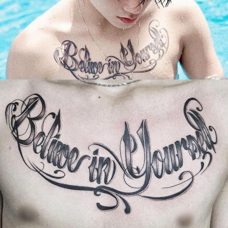 Hình Xăm Tạm Thời 15 Ngày Chữ Tiếng Anh Dán Full Ngực Chống Nước Chống Cọ Xát Cosmetic Nam