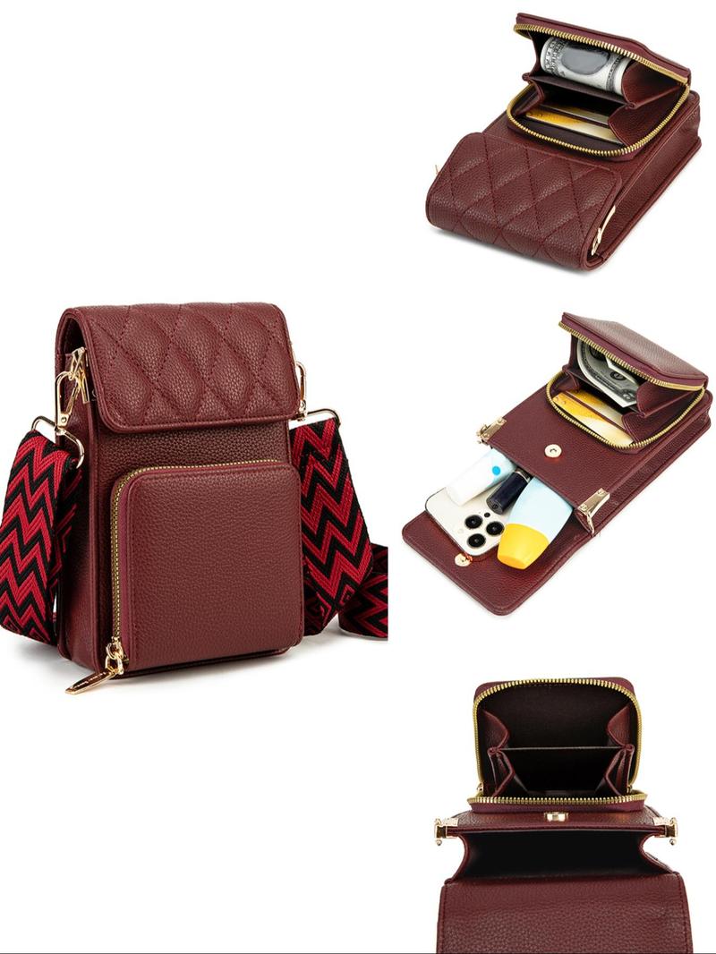Product Introduction of Fashionable Argyle Quilted Detail Crossbody Bag, Casual Plain Phone Wallet Bag with Adjustable Wide Shoulder Strap, Simple All-match Bag for Daily Life 2