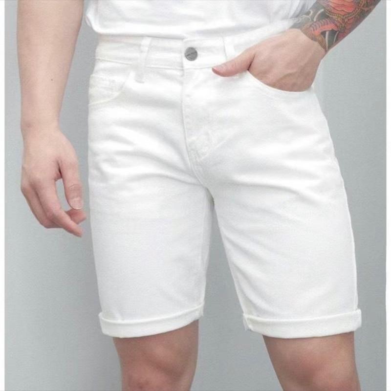 Mã Short Jean Trơn Cao Cấp Trắng- Đen. Menswear Cotton Quần Có Túi  Màu Trắng 3