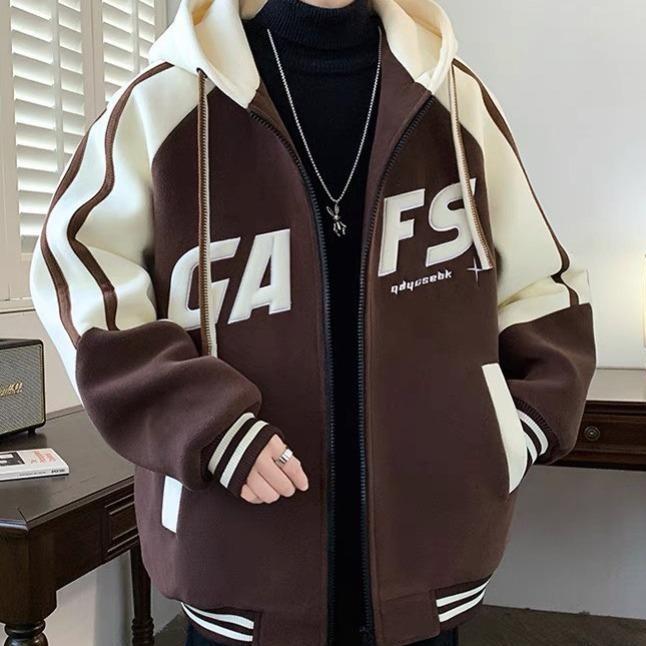   NEW  Áo Khoác FORM Rộng GAFS Phối Viền Màu Sọc PHONG CÁCH Mới Nón TO Như Hình TOP MENSWEAR  JACKET 