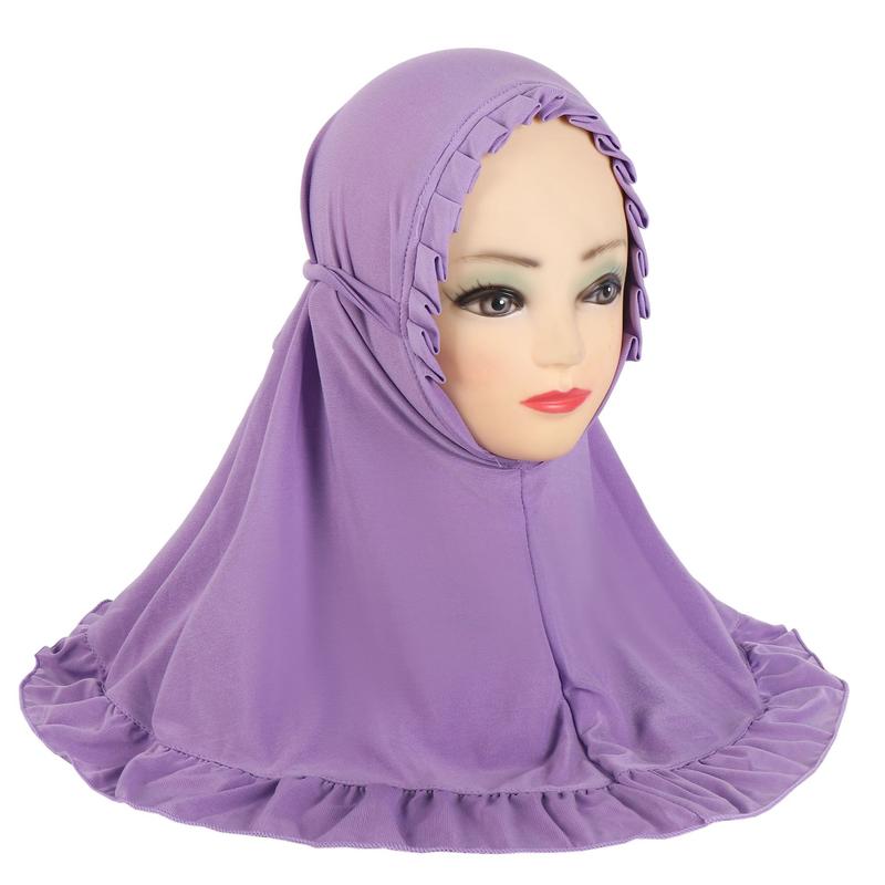 Product Introduction of Hat with Pleated Hem, Ruffled Edges, Lace Trim, Little Girl Children's Headscarf, Malay Scarf H364 12
