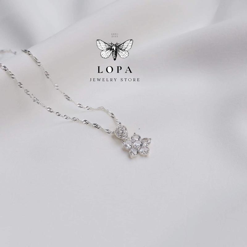  Dây chuyền bạc nữ xoắn nhẹ  mặt hoa đá  5 cánh  nhẹ nhàng thanh lịch bạc đẹp lopa 