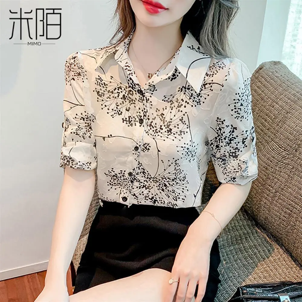 Summer Fashion 3/4 Sleeves Chiffon Shirt Women's Clothing 2024 New Fashionable Short Sleeve Women's Shirt Elegant Small Shirt Top Womenswear