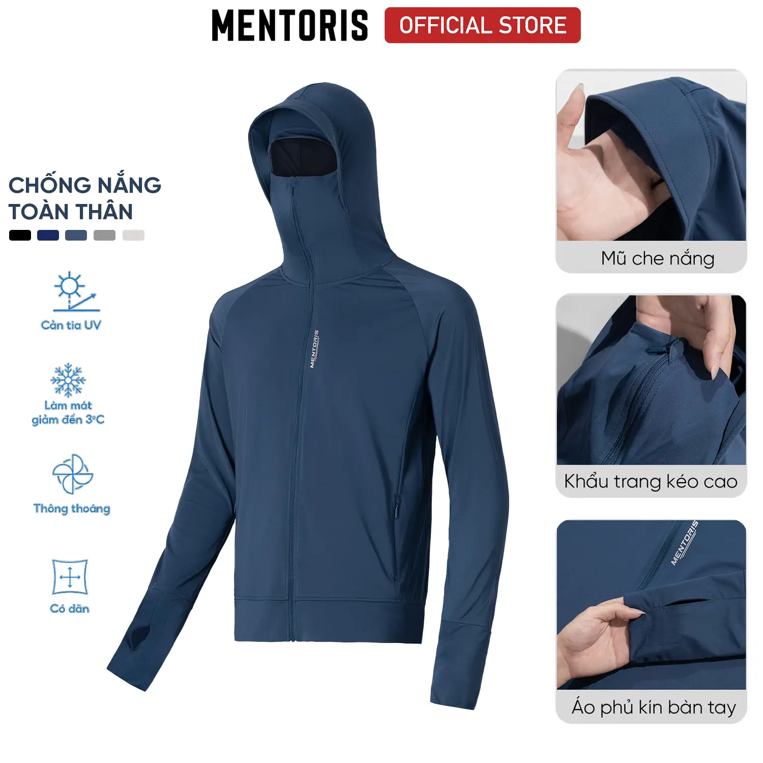 Áo Chống Nắng Mentoris Vải Thun Lạnh Cao Cấp 5 Màu Basic Thoải Mái Khóa Cổ Cao MCN01S - Chống Tia UV Hiệu Quả