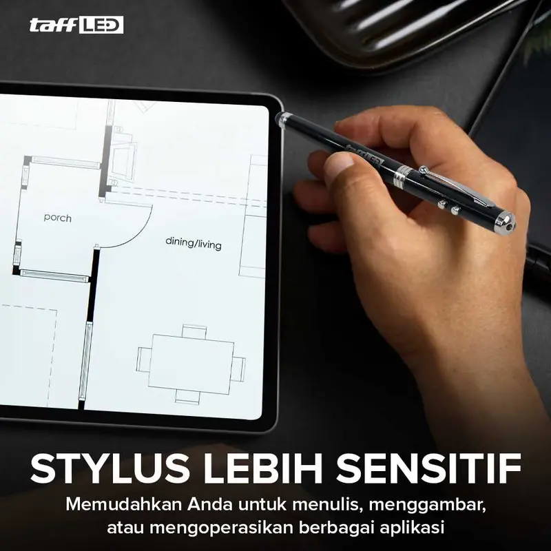 TaffLED Pulpen 4 in 1 Senter Laser Pointer Pen dan Stylus Tinta Hitam - T0054 X SERA 3