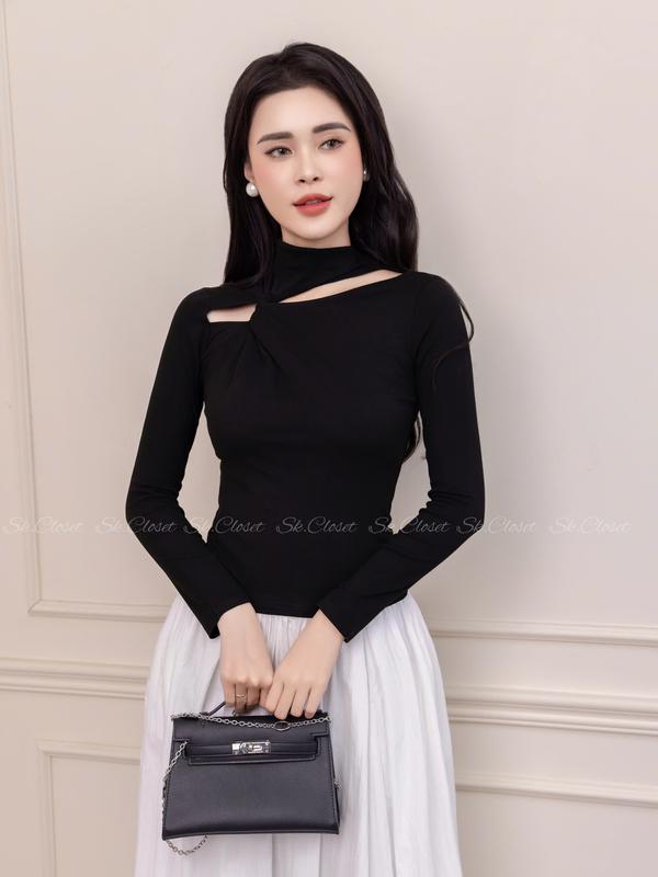 ÁO THUN NỮ DÀI TAY  KHOÉT CHÉO,XOẮN NGỰC CÁCH ĐIỆU, KIỂU DÁNG ÔM BODY, CHẤT LIỆU THUN RAYON CAO CẤP Women Top Shirt Cổ Tròn