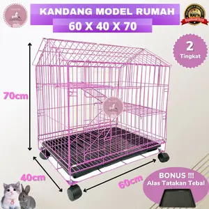 Kandang Kucing 2 Tingkat 60x40x70cm Model Rumah