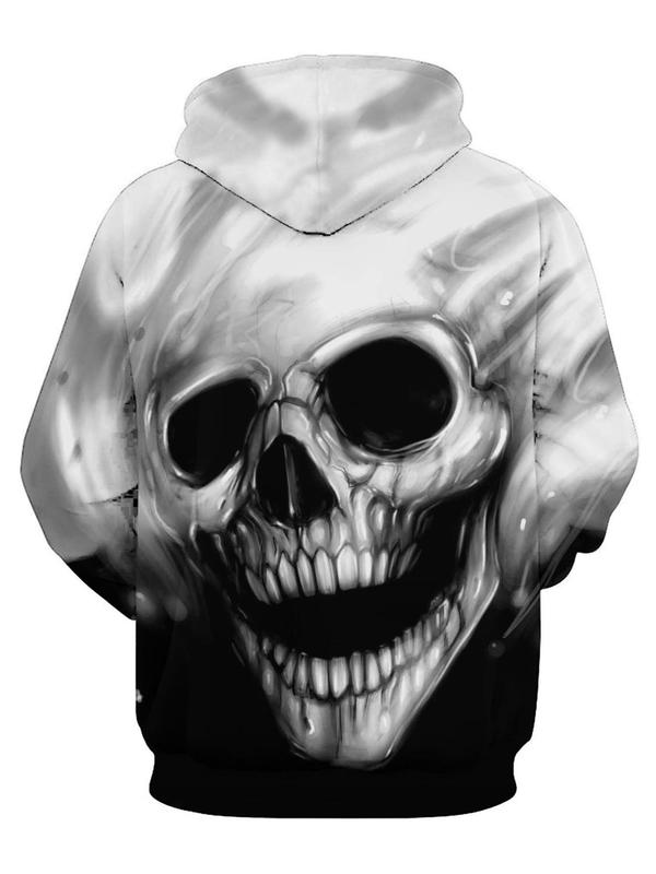 Unisex Men's Skull Print Drawstring Hoodie, Regular Fit Punk Pocket Hooded Long Sleeve Pullover, Men's Clothes for Spring & Fall, Emo Outfits 1