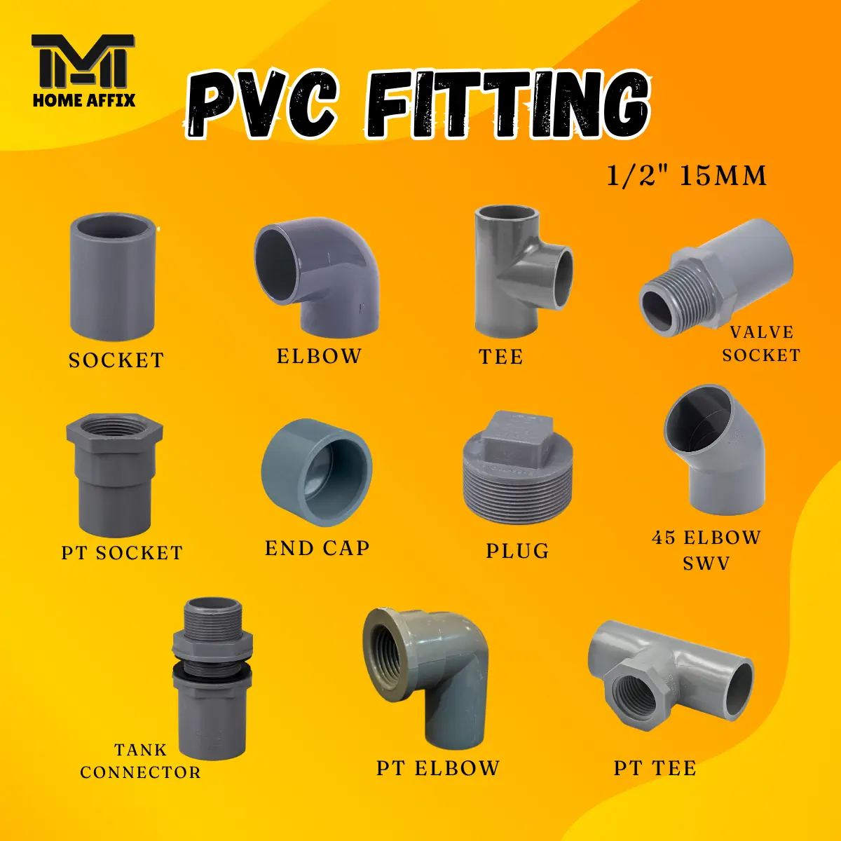 BRAND NEW PVC PIPE FITTING 15MM (1/2")